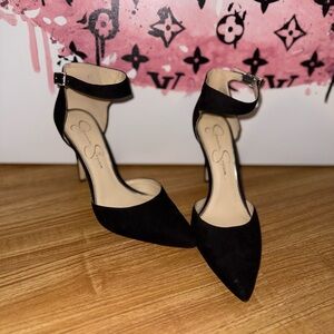 Jessica Simpson Postrie Black Suede Ankle Strap Pointed Toe Pumps - Size 8.5